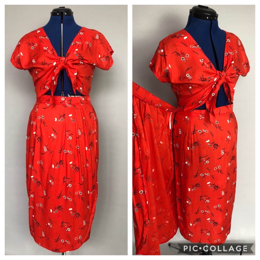 Vintage 1950s style rayon sarong set orange floral